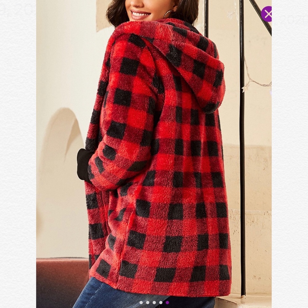 Red & Black Buffalo Check Fleece Hooded Jacket - Picture 6 of 7